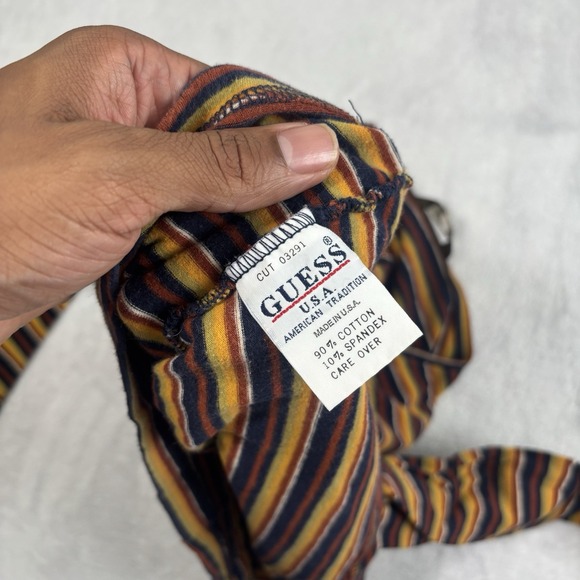 VTG 90's Y2K Guess Striped Long Sleeve V-Neck Top Shirt Women's Large - Picture 4 of 8